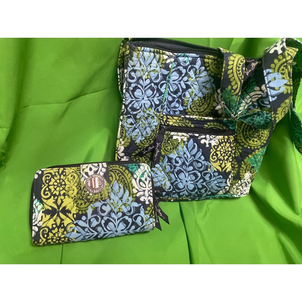 Vera Bradley TRIPLE ZIP HIPSTER CROSSBODY Purse & Turnlock Wallet Caribbean Sea